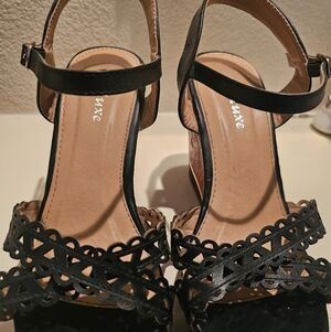 Elegant Black Laser-Cut Ankle Strap Sandals
